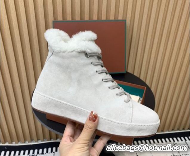 Most Popular Loro Piana High top Sneakers in Suede and Wool Fur White 1230082