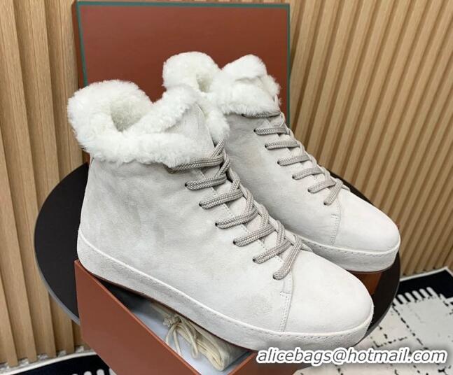 Most Popular Loro Piana High top Sneakers in Suede and Wool Fur White 1230082