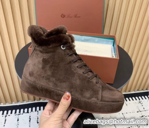 Purchase Loro Piana High top Sneakers in Suede and Wool Fur Dark Brown 1230083