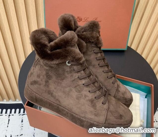 Purchase Loro Piana High top Sneakers in Suede and Wool Fur Dark Brown 1230083