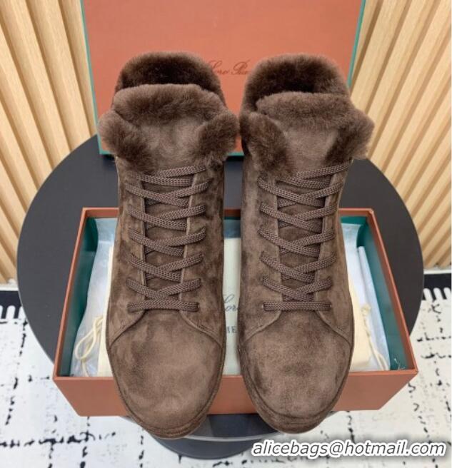 Purchase Loro Piana High top Sneakers in Suede and Wool Fur Dark Brown 1230083