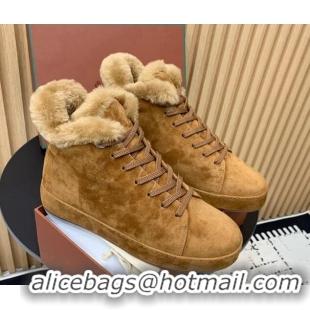 Grade Quality Loro Piana High top Sneakers in Suede and Wool Fur Brown Yellow 1230085