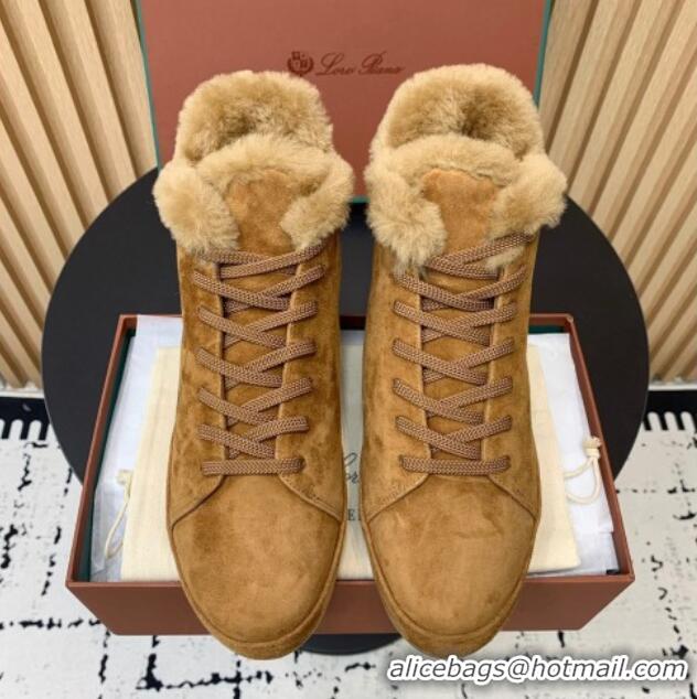 Grade Quality Loro Piana High top Sneakers in Suede and Wool Fur Brown Yellow 1230085