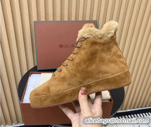 Grade Quality Loro Piana High top Sneakers in Suede and Wool Fur Brown Yellow 1230085