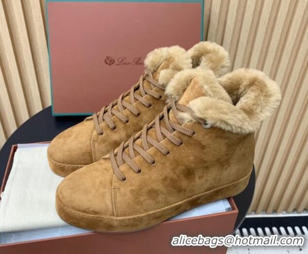 Grade Quality Loro Piana High top Sneakers in Suede and Wool Fur Brown Yellow 1230085