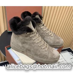 Good Quality Loro Piana High top Sneakers in Suede and Wool Fur Grey 1230086