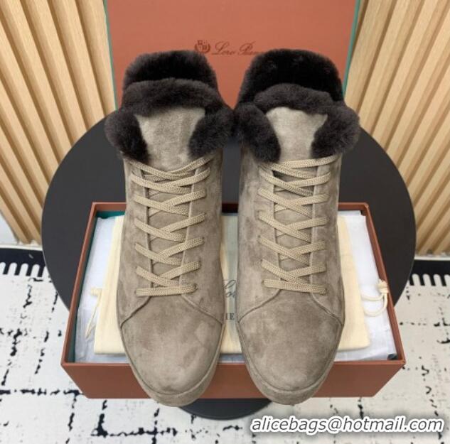 Good Quality Loro Piana High top Sneakers in Suede and Wool Fur Grey 1230086