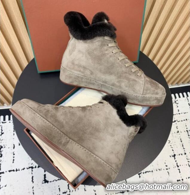 Good Quality Loro Piana High top Sneakers in Suede and Wool Fur Grey 1230086