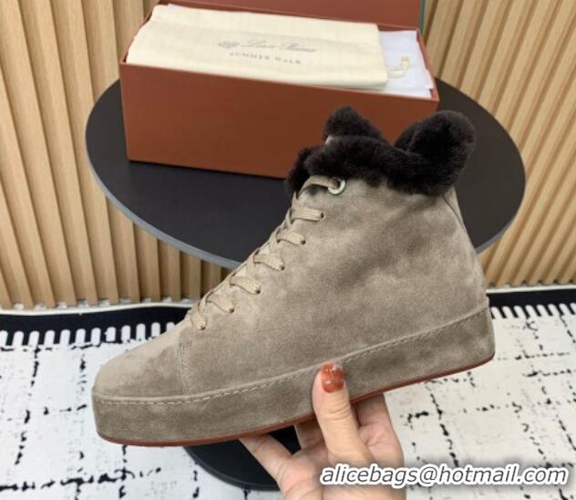 Good Quality Loro Piana High top Sneakers in Suede and Wool Fur Grey 1230086