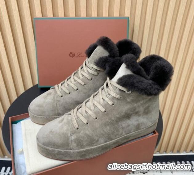 Good Quality Loro Piana High top Sneakers in Suede and Wool Fur Grey 1230086