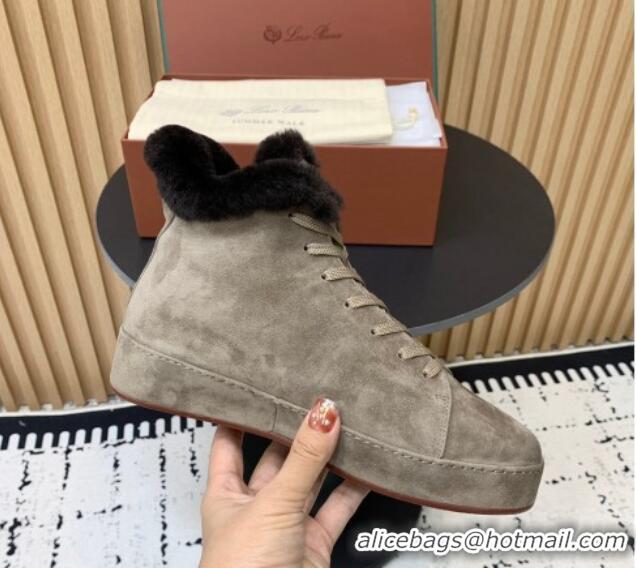 Good Quality Loro Piana High top Sneakers in Suede and Wool Fur Grey 1230086