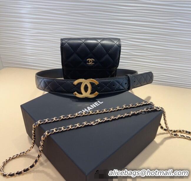 Buy Inexpensive Chanel Quilted Lambskin Leather Pouch Belt CH010908 Black 2025