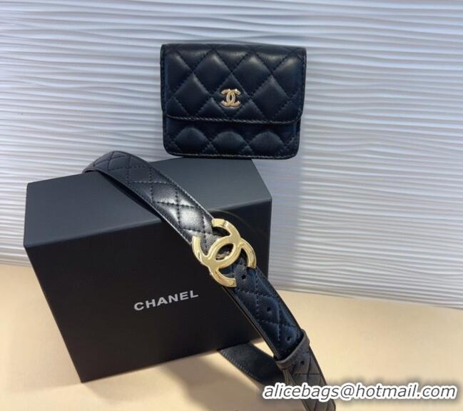 Buy Inexpensive Chanel Quilted Lambskin Leather Pouch Belt CH010908 Black 2025