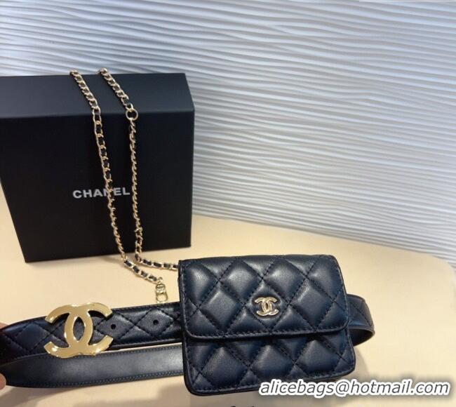 Buy Inexpensive Chanel Quilted Lambskin Leather Pouch Belt CH010908 Black 2025