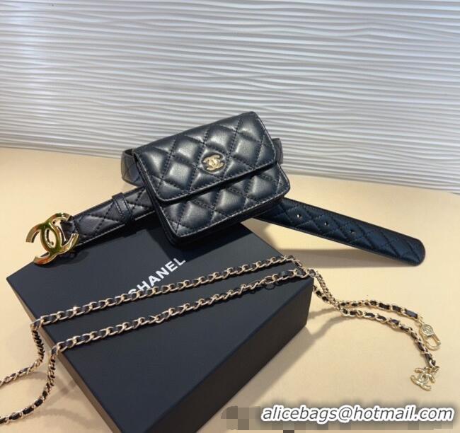 Buy Inexpensive Chanel Quilted Lambskin Leather Pouch Belt CH010908 Black 2025