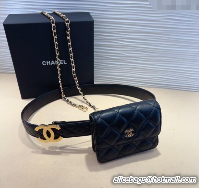 Buy Inexpensive Chanel Quilted Lambskin Leather Pouch Belt CH010908 Black 2025