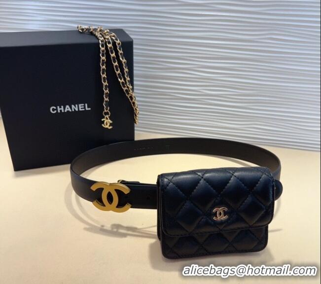 Buy Discount Chanel Quilted Lambskin & Calfskin Pouch Belt CH010908 Black 2025