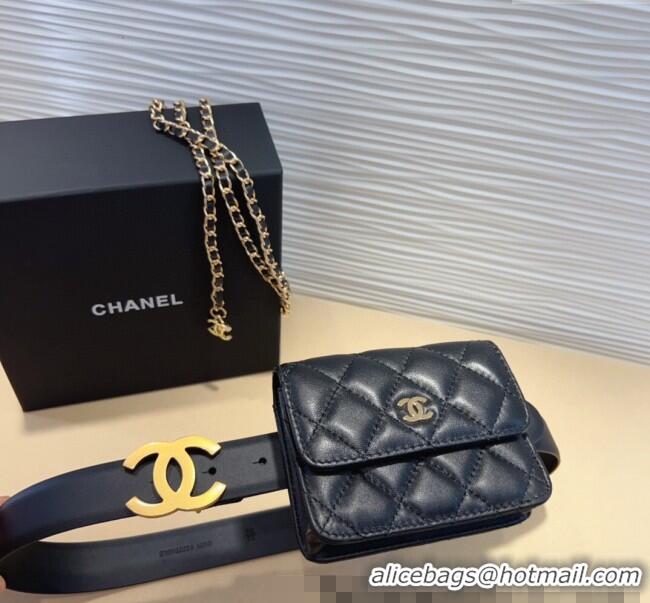 Buy Discount Chanel Quilted Lambskin & Calfskin Pouch Belt CH010908 Black 2025