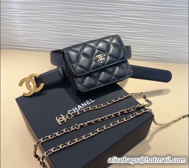 Buy Discount Chanel Quilted Lambskin & Calfskin Pouch Belt CH010908 Black 2025