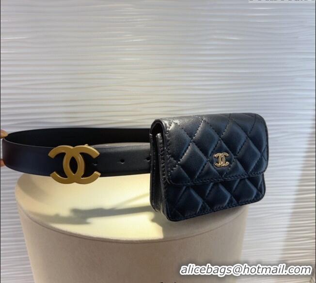 Buy Discount Chanel Quilted Lambskin & Calfskin Pouch Belt CH010908 Black 2025