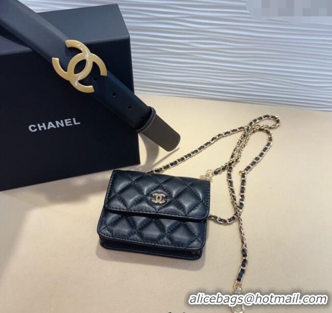 Buy Discount Chanel Quilted Lambskin & Calfskin Pouch Belt CH010908 Black 2025