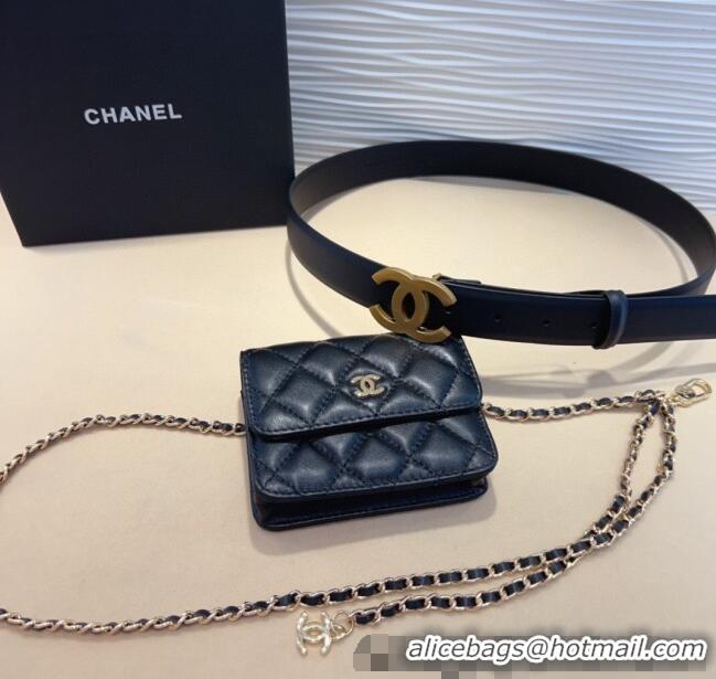 Buy Discount Chanel Quilted Lambskin & Calfskin Pouch Belt CH010908 Black 2025