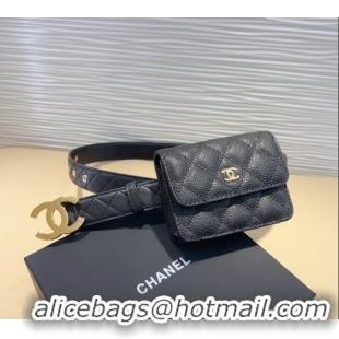 Pretty Style Chanel Grained Calfskin Leather Pouch Belt CH010908 Black 2025