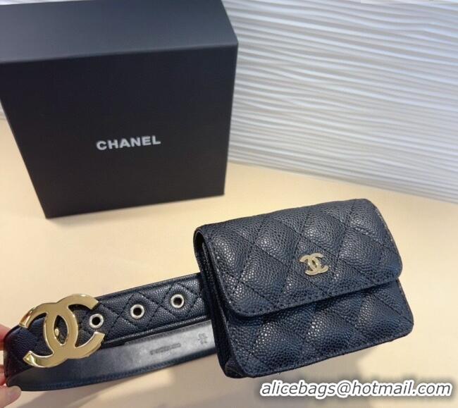 Pretty Style Chanel Grained Calfskin Leather Pouch Belt CH010908 Black 2025