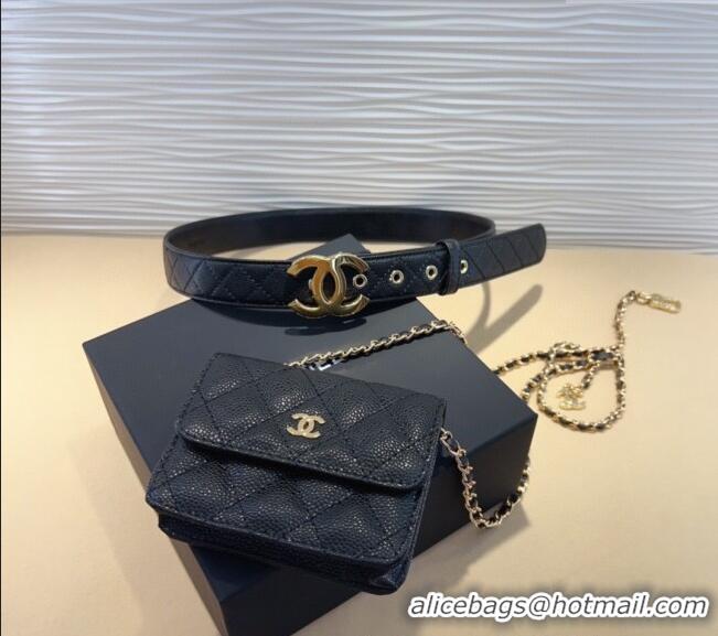 Pretty Style Chanel Grained Calfskin Leather Pouch Belt CH010908 Black 2025