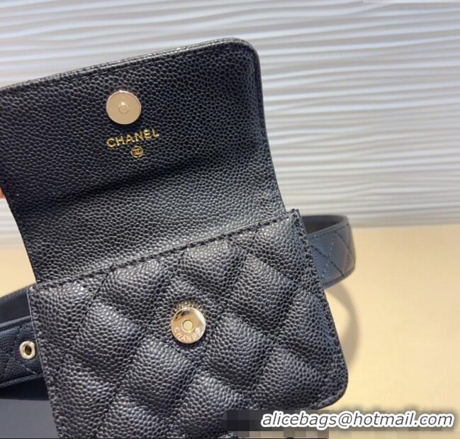 Pretty Style Chanel Grained Calfskin Leather Pouch Belt CH010908 Black 2025