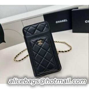 Buy Grade Chanel Lambskin Phone Holder with Chain AP0990 Black/Gold 2025