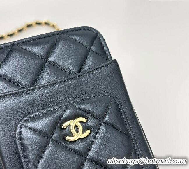 Buy Grade Chanel Lambskin Phone Holder with Chain AP0990 Black/Gold 2025