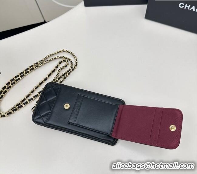 Buy Grade Chanel Lambskin Phone Holder with Chain AP0990 Black/Gold 2025