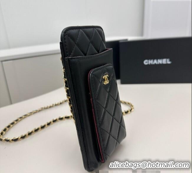 Buy Grade Chanel Lambskin Phone Holder with Chain AP0990 Black/Gold 2025