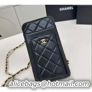 Promotional Chanel Grained Calfskin Phone Holder with Chain AP0990 Black/Gold 2025