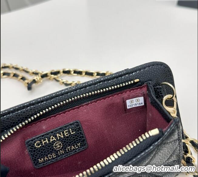 Promotional Chanel Grained Calfskin Phone Holder with Chain AP0990 Black/Gold 2025