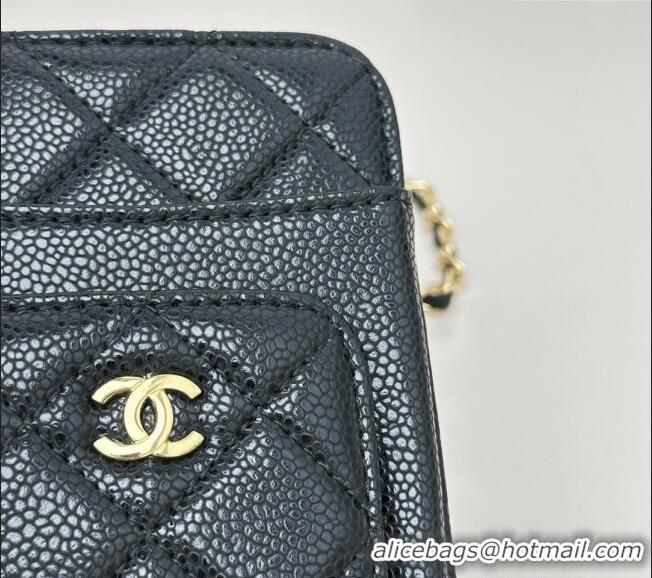 Promotional Chanel Grained Calfskin Phone Holder with Chain AP0990 Black/Gold 2025