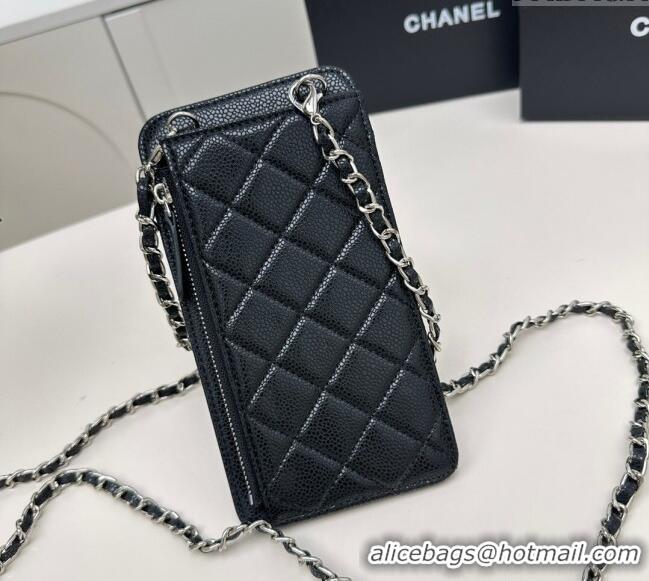 New Fashion Chanel Grained Calfskin Phone Holder with Chain AP0990 Black/Silver 2025