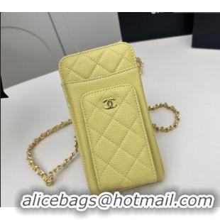 Good Product Chanel Grained Calfskin Phone Holder with Chain AP0990 Yellow 2025