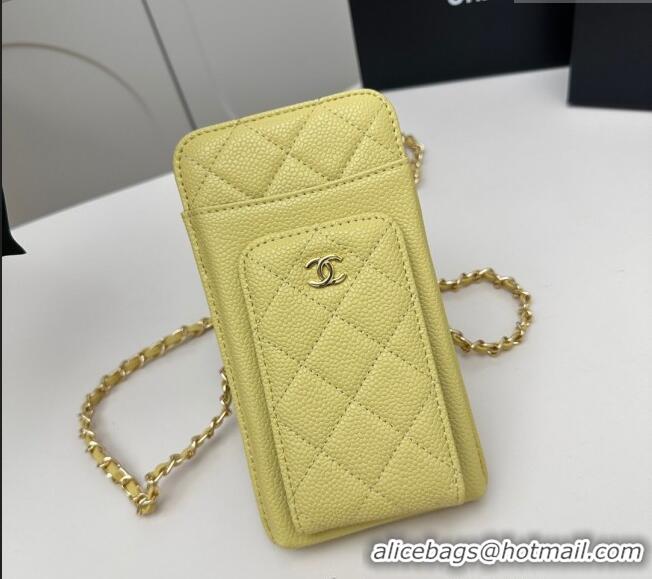 Good Product Chanel Grained Calfskin Phone Holder with Chain AP0990 Yellow 2025