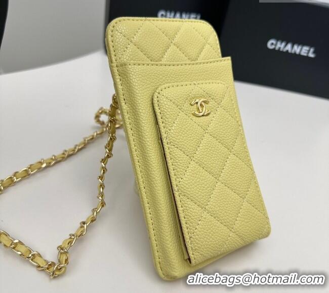 Good Product Chanel Grained Calfskin Phone Holder with Chain AP0990 Yellow 2025