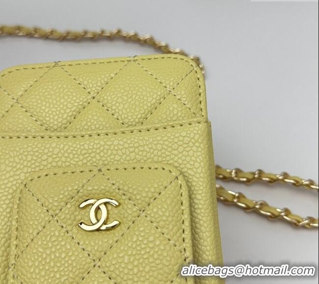 Good Product Chanel Grained Calfskin Phone Holder with Chain AP0990 Yellow 2025