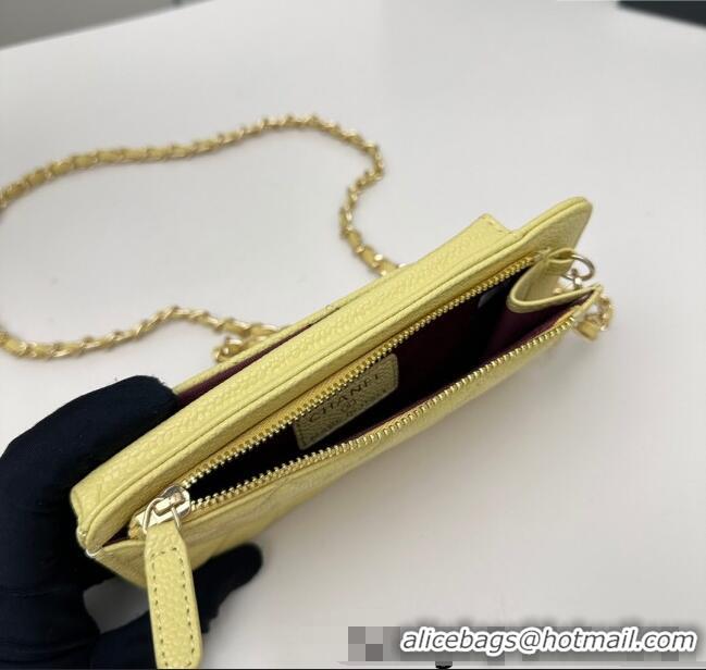 Good Product Chanel Grained Calfskin Phone Holder with Chain AP0990 Yellow 2025