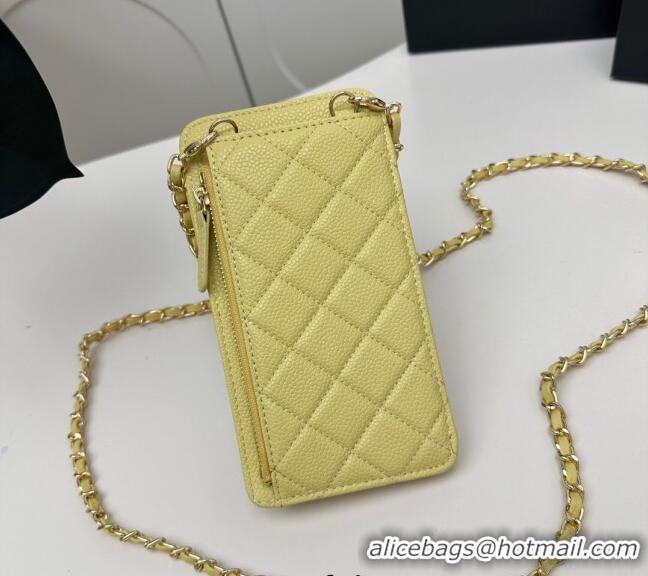 Good Product Chanel Grained Calfskin Phone Holder with Chain AP0990 Yellow 2025