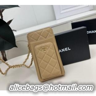 Traditional Specials Chanel Grained Calfskin Phone Holder with Chain AP0990 Beige 2025