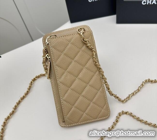 Traditional Specials Chanel Grained Calfskin Phone Holder with Chain AP0990 Beige 2025