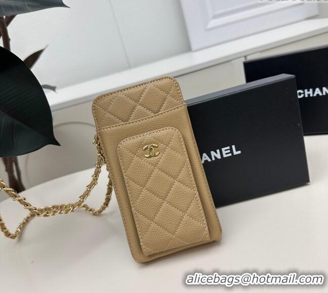 Traditional Specials Chanel Grained Calfskin Phone Holder with Chain AP0990 Beige 2025