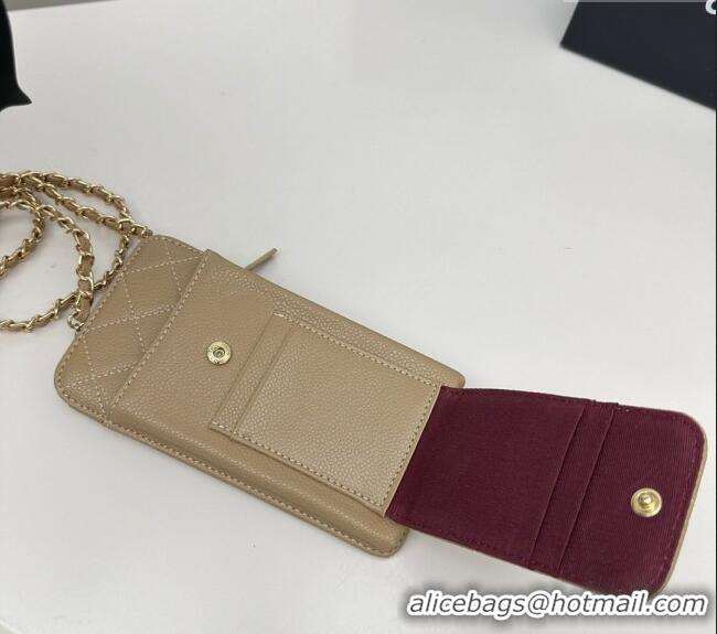 Traditional Specials Chanel Grained Calfskin Phone Holder with Chain AP0990 Beige 2025