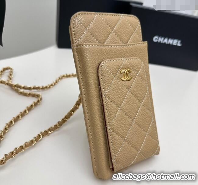 Traditional Specials Chanel Grained Calfskin Phone Holder with Chain AP0990 Beige 2025