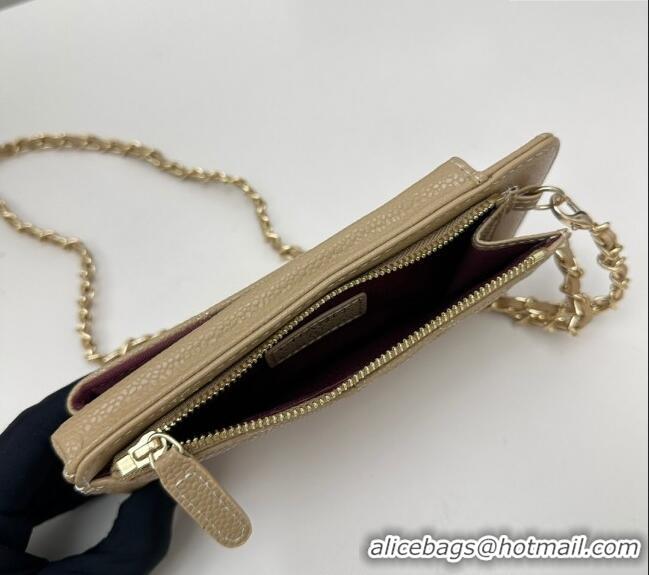 Traditional Specials Chanel Grained Calfskin Phone Holder with Chain AP0990 Beige 2025